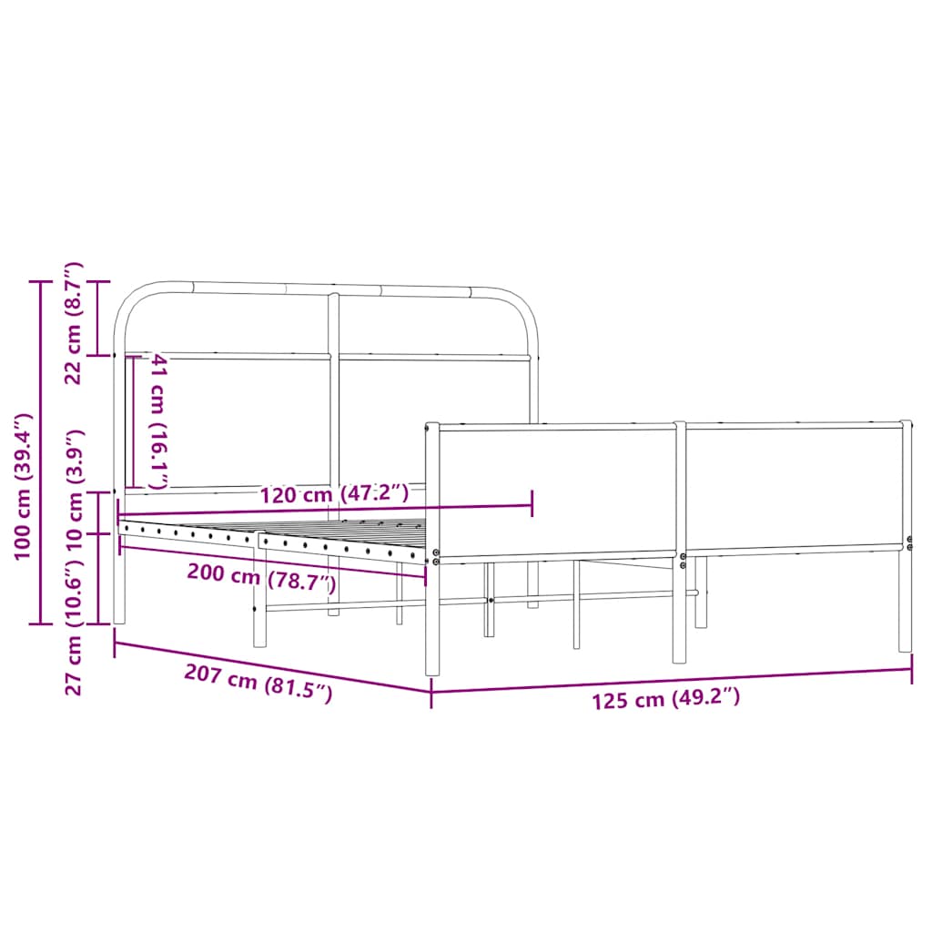 sengeramme 120x200 cm uden madras konstrueret træ sonoma-eg