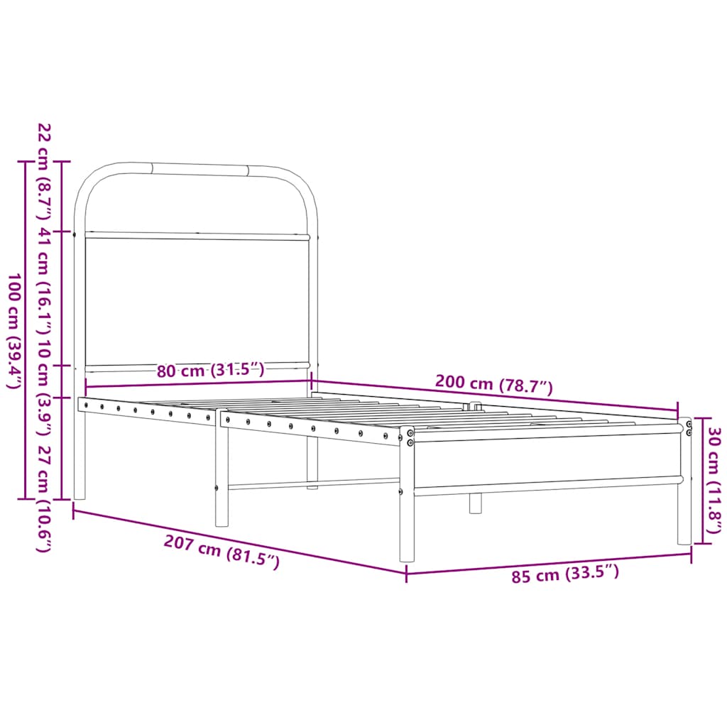 sengeramme 80x200 cm uden madras konstrueret træ brunt eg