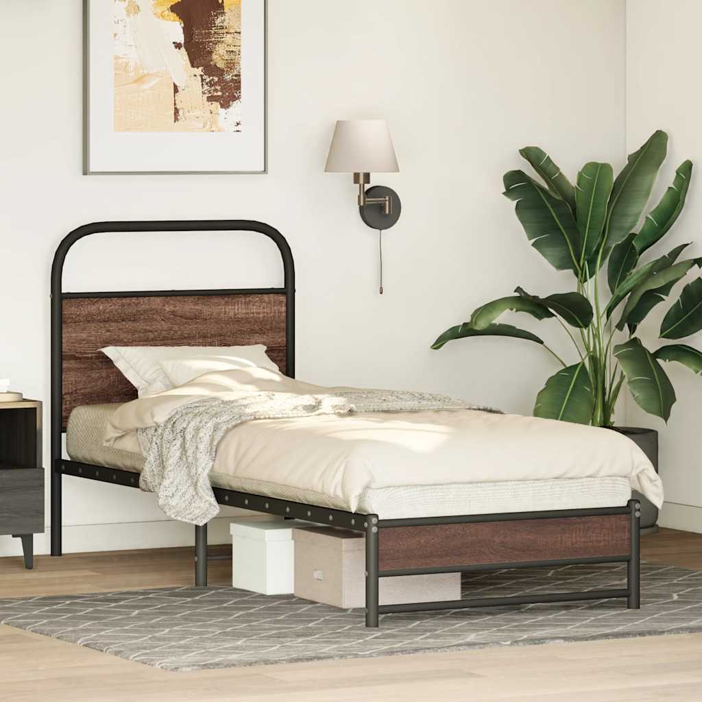 sengeramme 75x190 cm uden madras konstrueret træ brunt eg