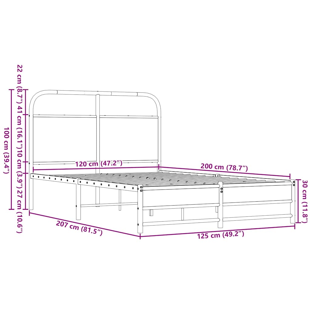 sengeramme 120x200 cm uden madras konstrueret træ brunt eg