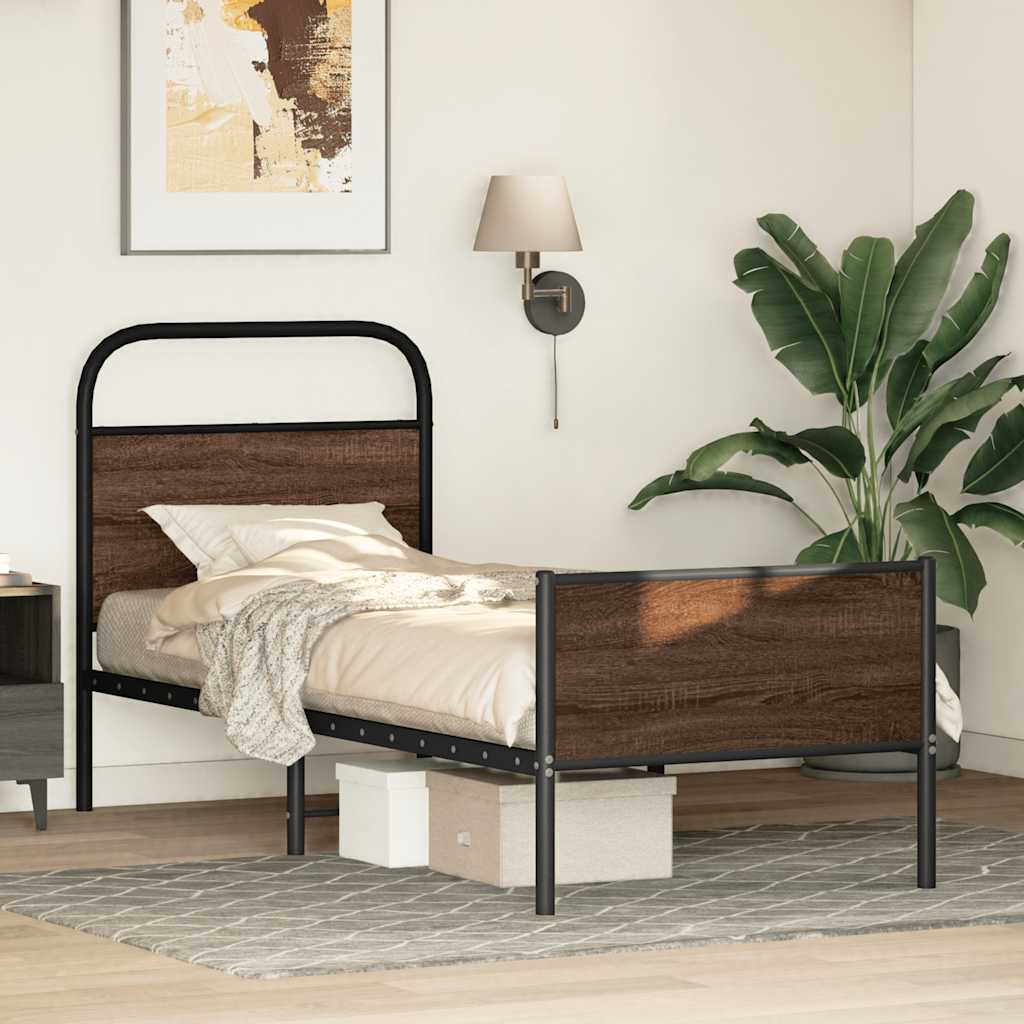 sengeramme 75x190 cm uden madras konstrueret træ brunt eg