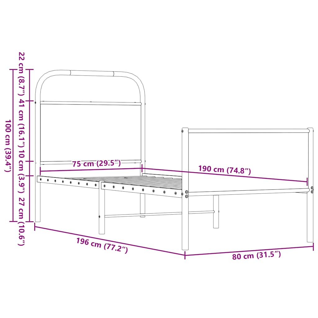 sengeramme 75x190 cm uden madras konstrueret træ brunt eg