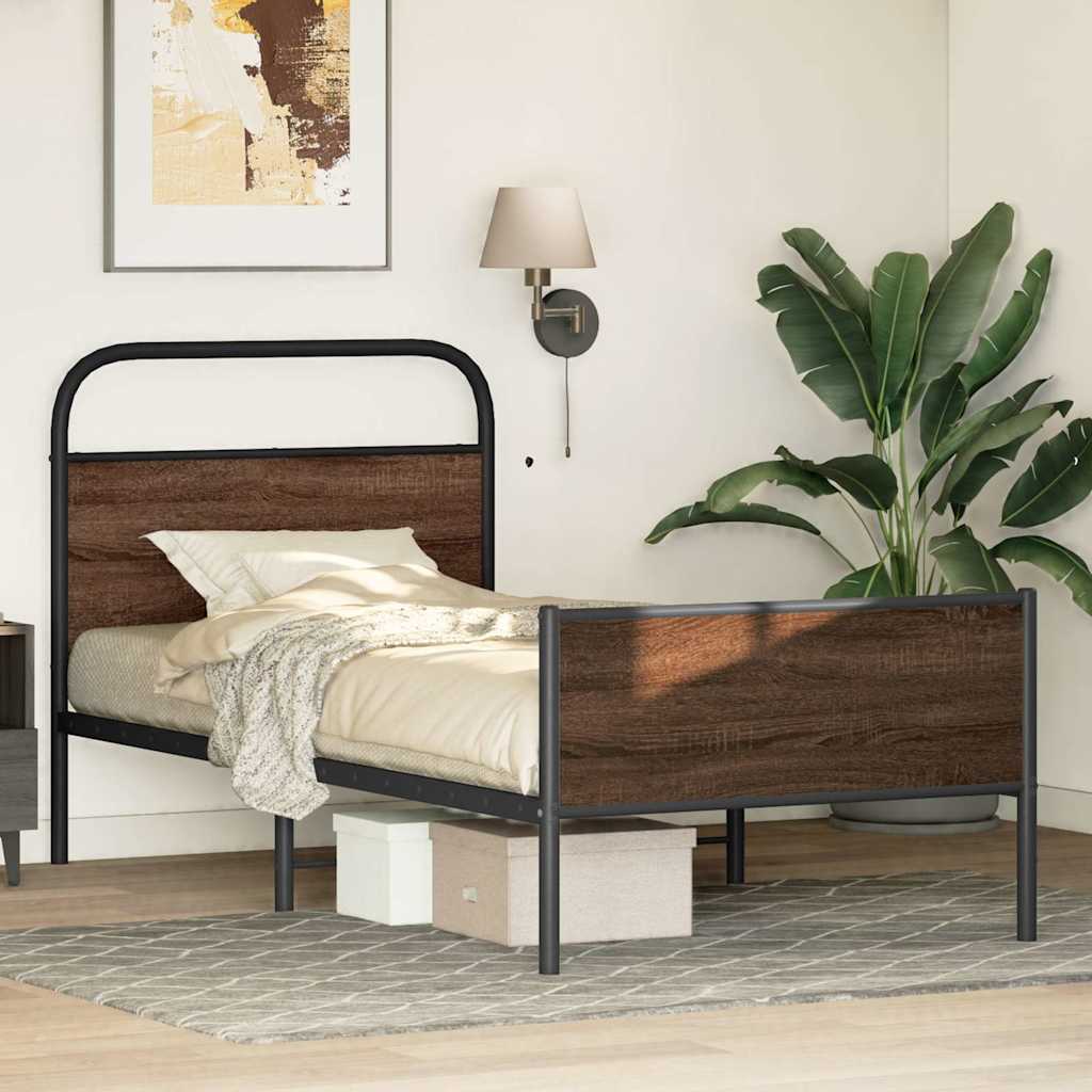 sengeramme 90x190 cm uden madras konstrueret træ brunt eg