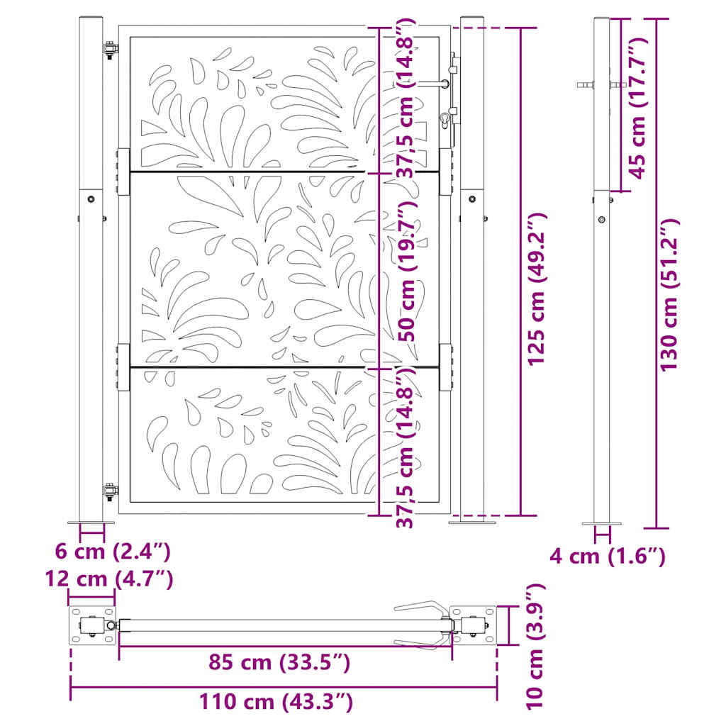 havelåge 105x130 cm vejrbestandigt stål bølgedesign
