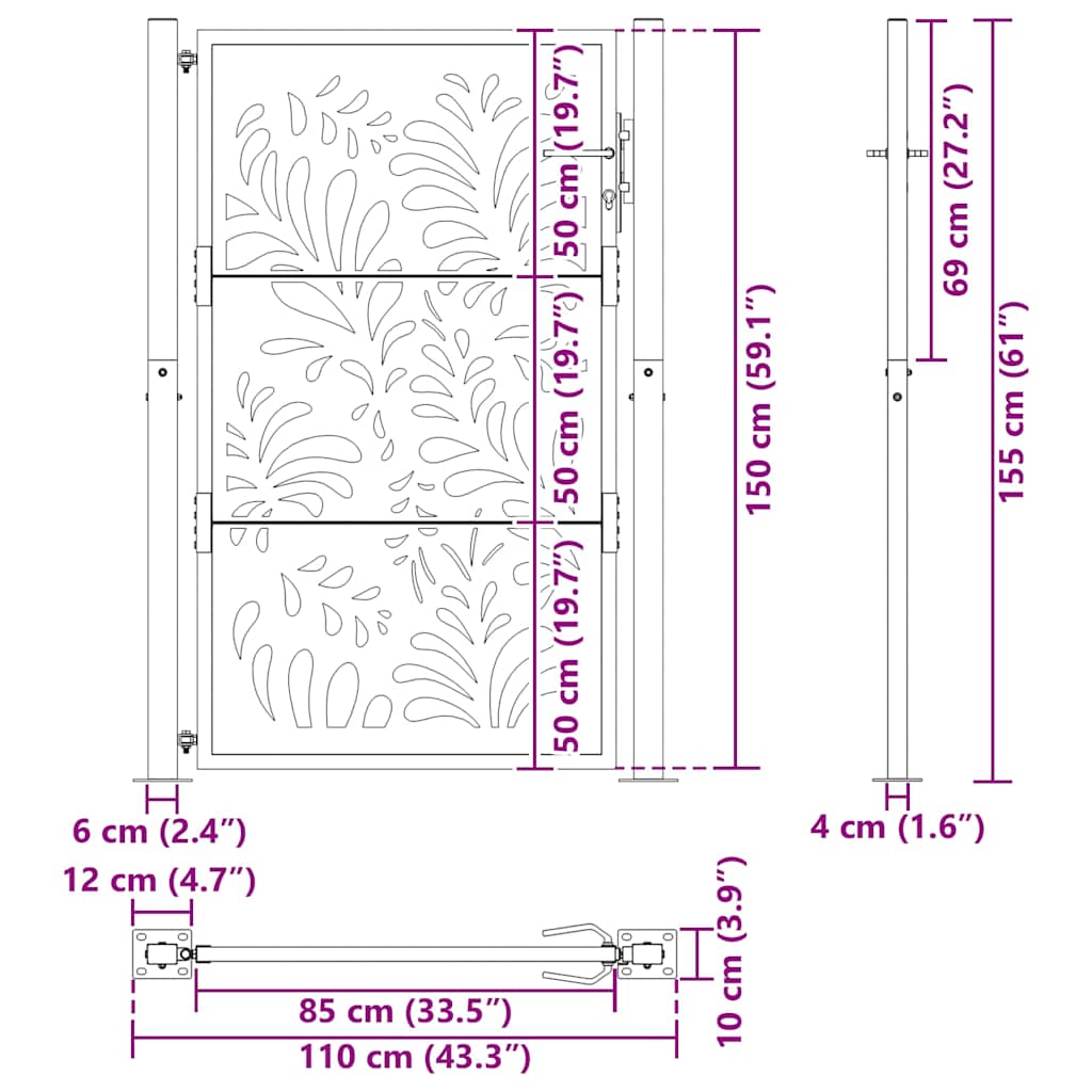 havelåge 105x155 cm vejrbestandigt stål bølgedesign