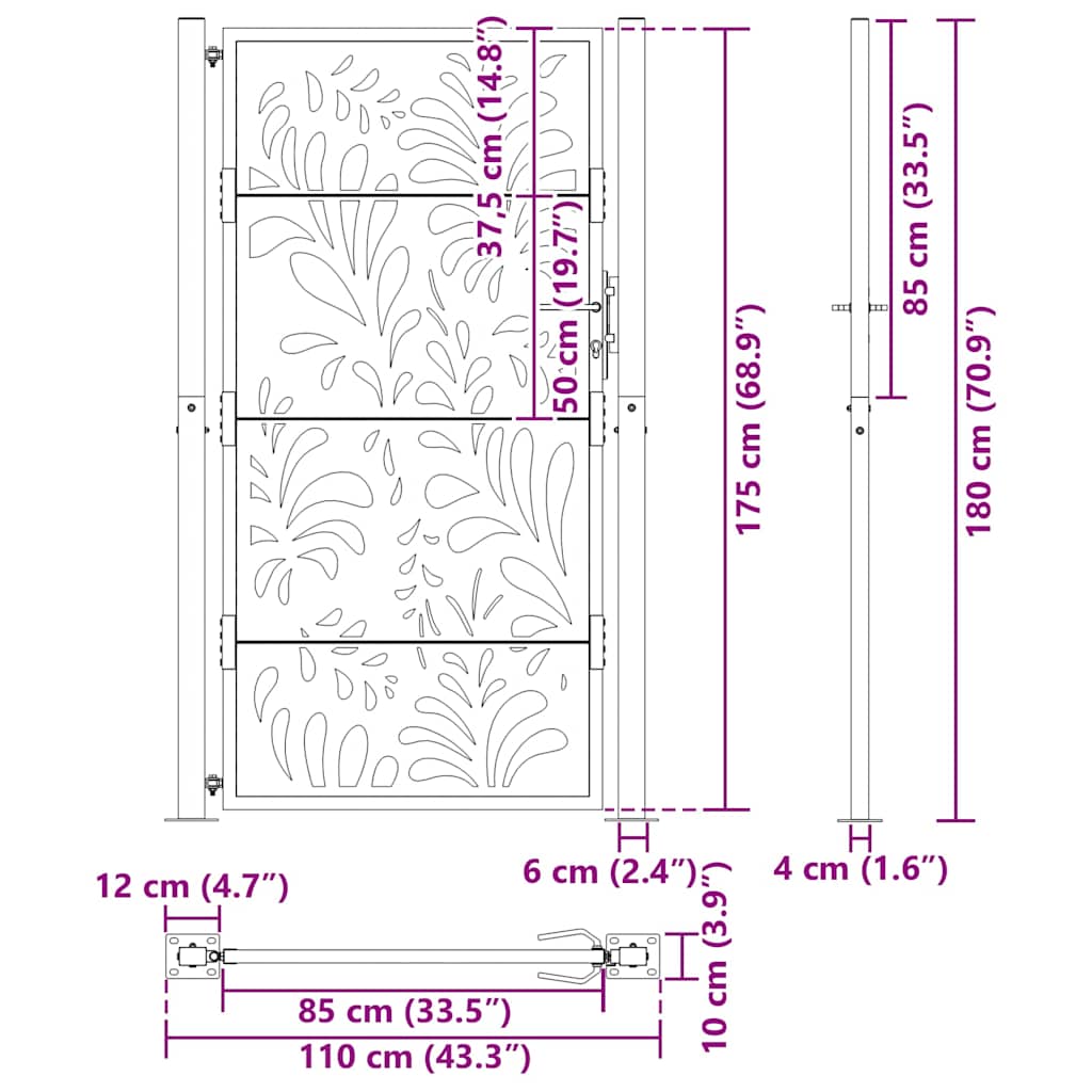 havelåge 105x180 cm vejrbestandigt stål bølgedesign