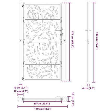 havelåge sort 100x175 cm stål flammedesign