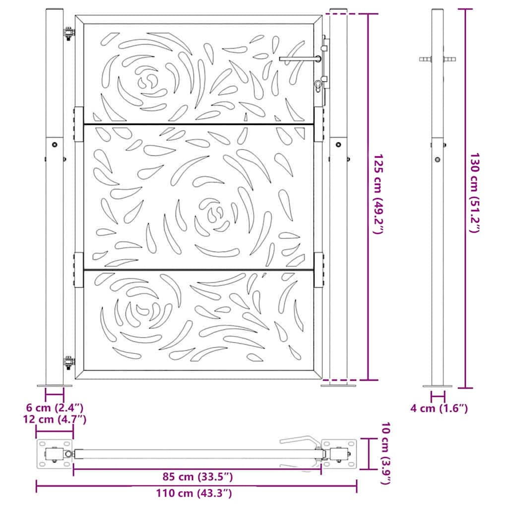 havelåge 105x130 cm vejrbestandigt stål flammedesign
