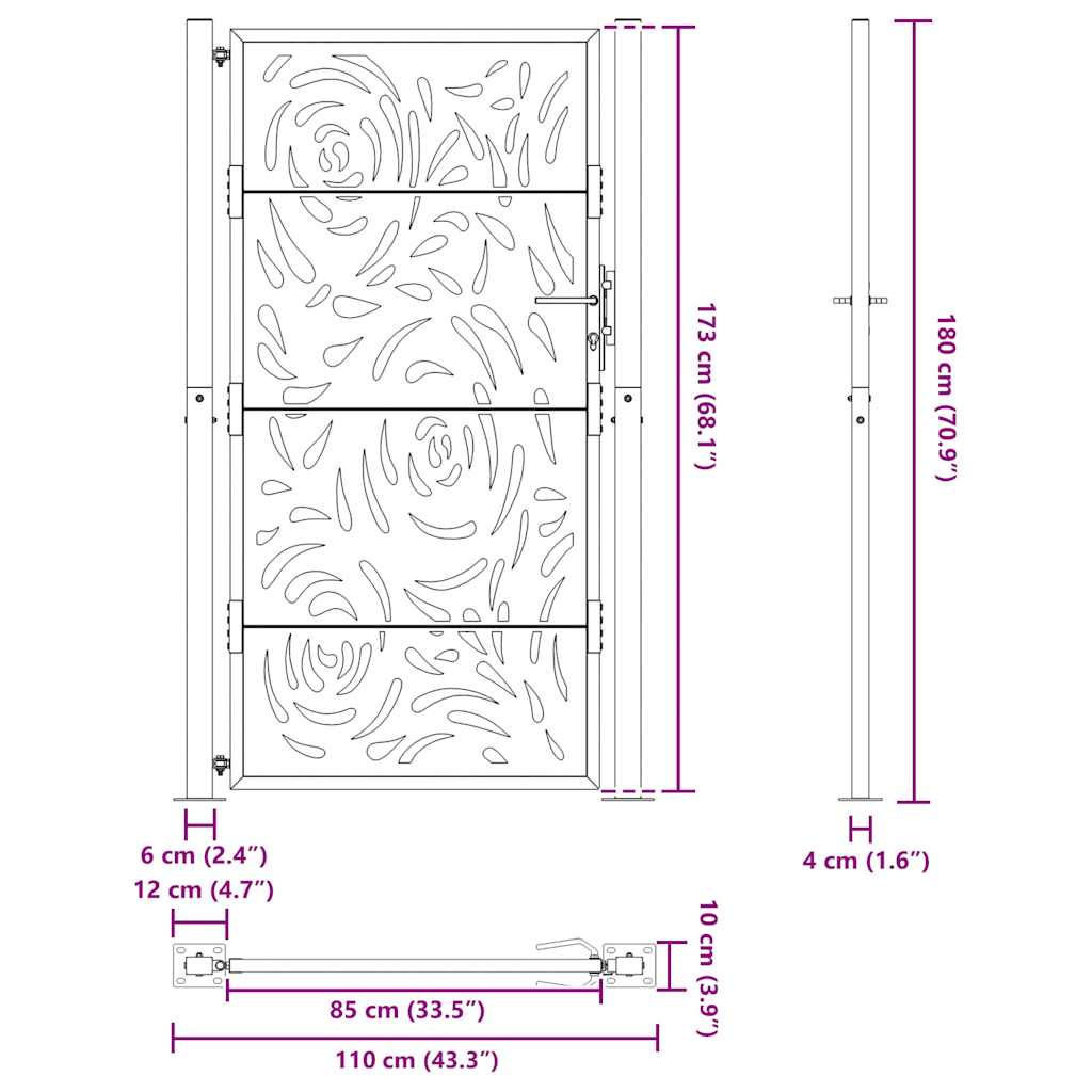 havelåge 105x180 cm vejrbestandigt stål flammedesign
