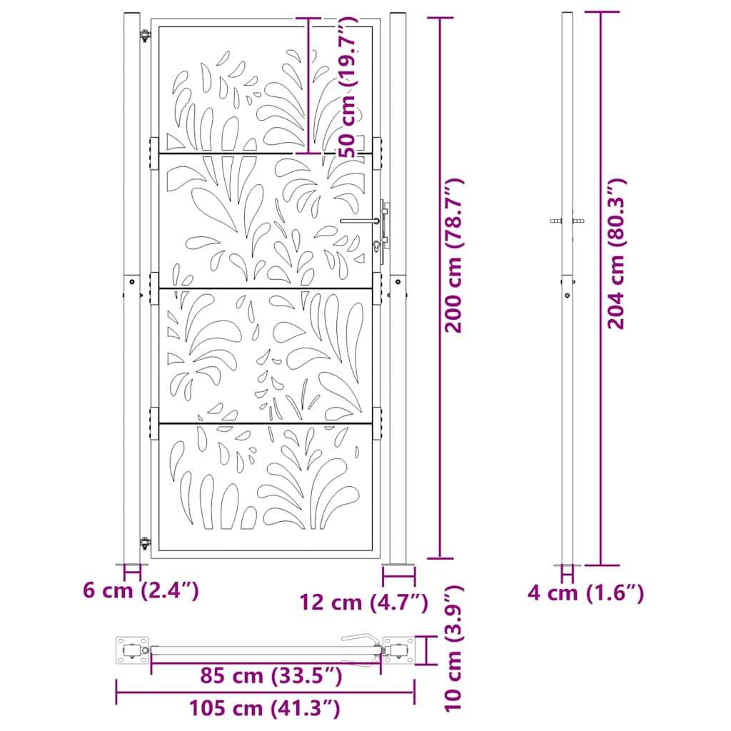 havelåge 100x200 cm vejrbestandigt stål flammedesign