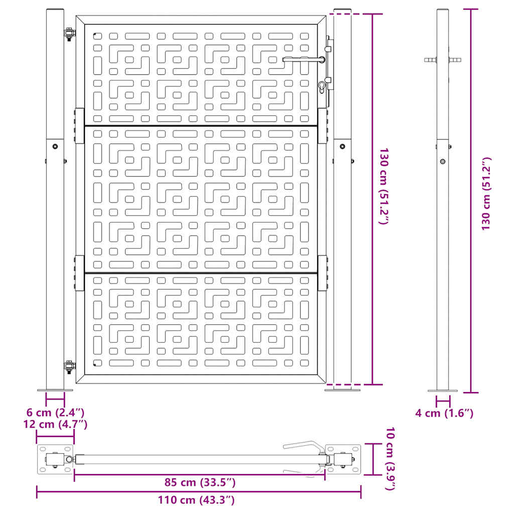 havelåge 105x130 cm vejrbestandigt stålkorsdesign