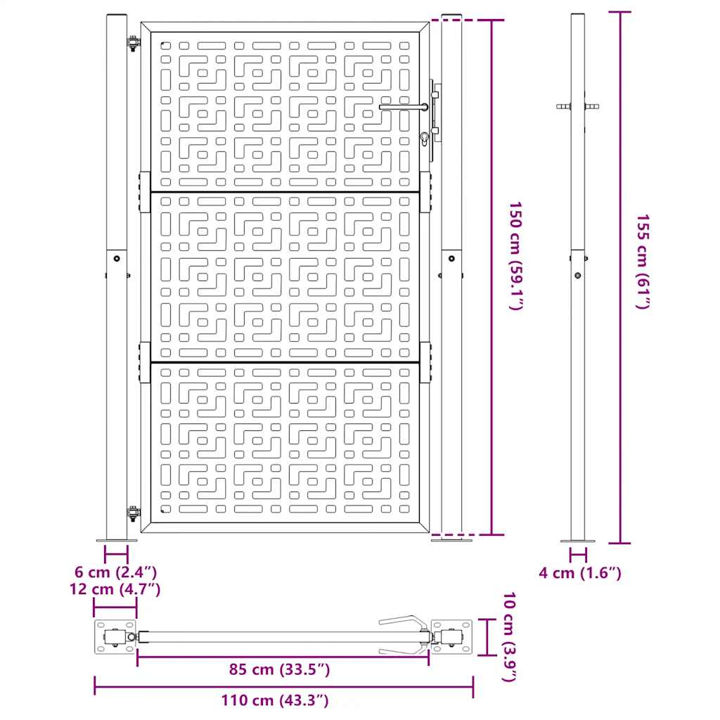 havelåge 105x155 cm vejrbestandigt stålkorsdesign