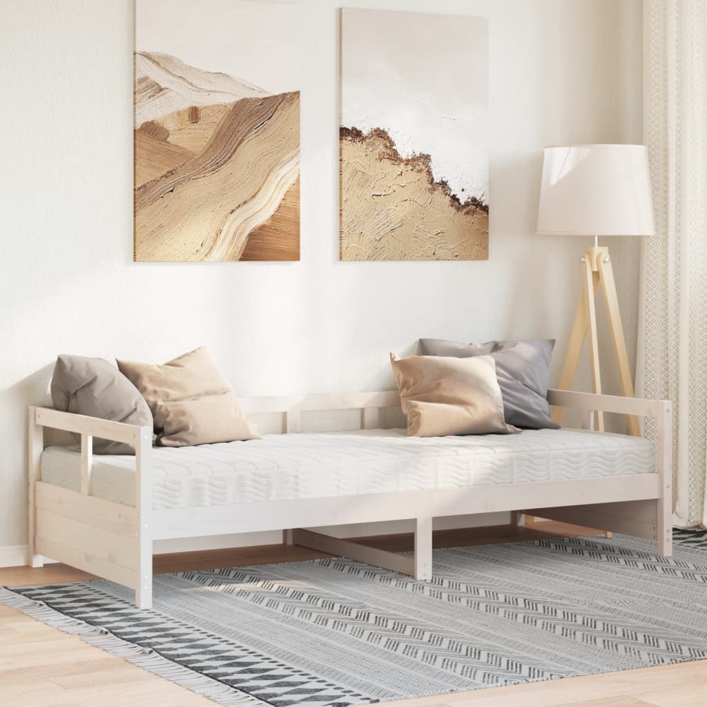 daybed med madras 80x200 cm massivt fyrretræ hvid billede