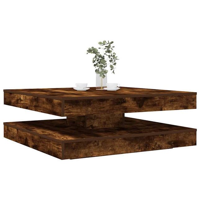 sofabord 360 grader drejeligt 90x90x34,5 cm røget egetræsfarve