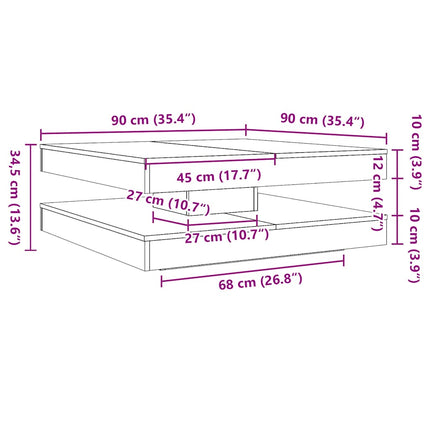 sofabord 360 grader drejeligt 90x90x34,5 cm grå sonoma-eg