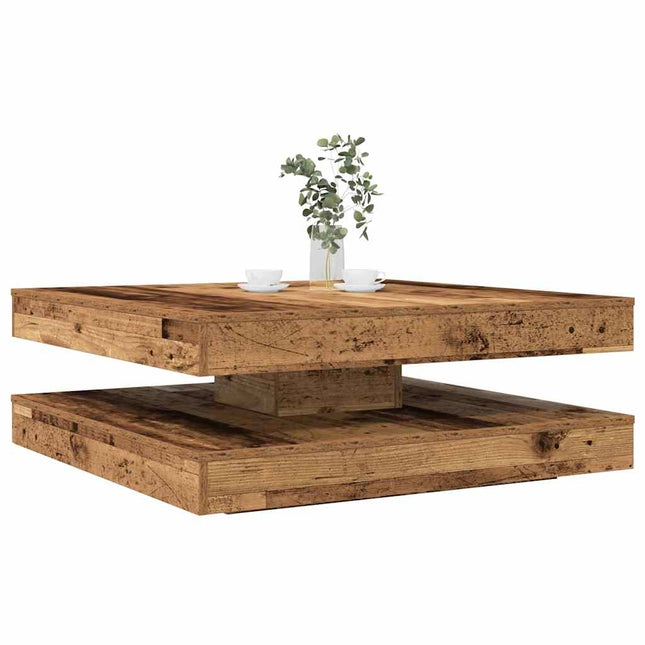 sofabord 360 grader drejeligt 90x90x34,5 cm antikt træ