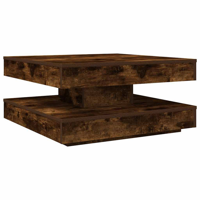 sofabord 360 grader drejeligt 70x70x34,5 cm røget egetræsfarve