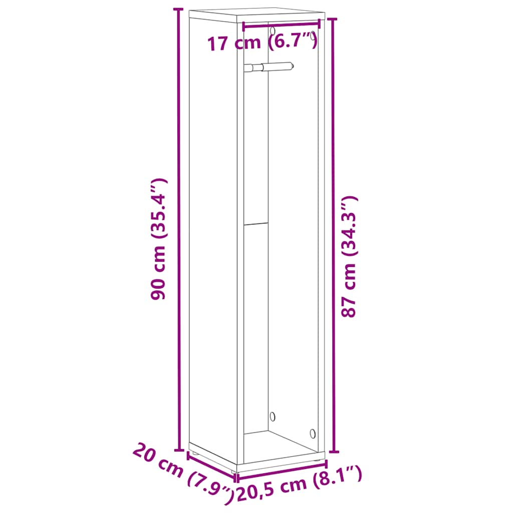 badeværelsesskab med rulleholder gammelt træ 20,5x20x90 cm