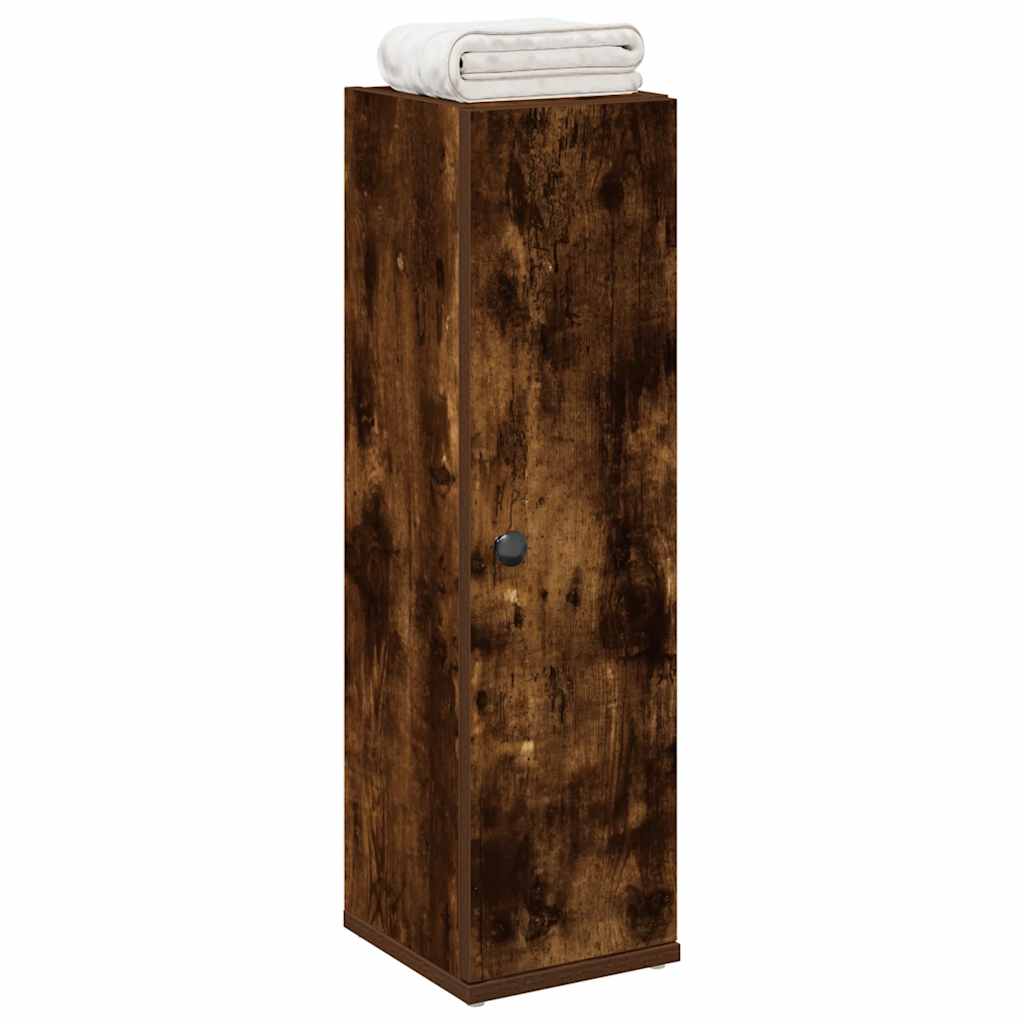 Badeværelsesskab med rulleholder 20,5×22×72 cm - røget egetræ