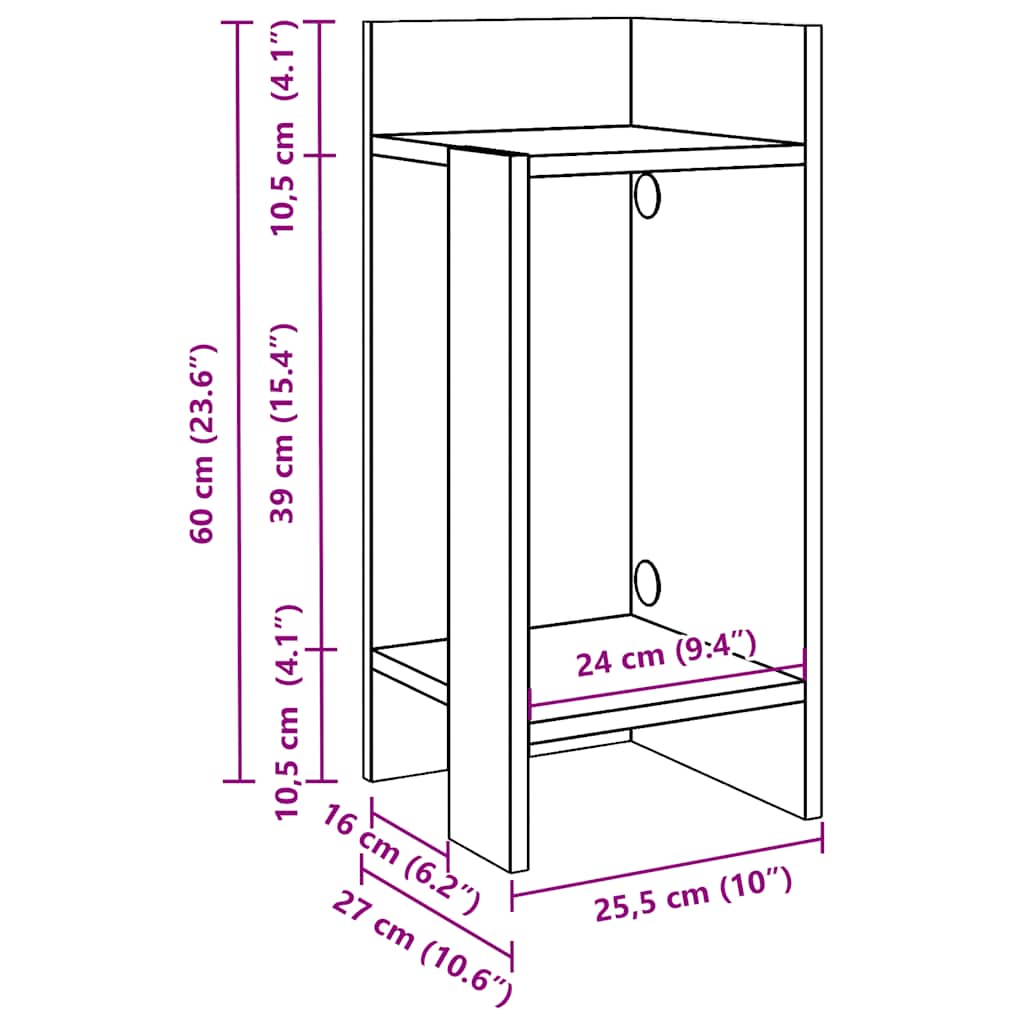Sideborde 2 stk med reol røget eg 25,5x27x60 cm