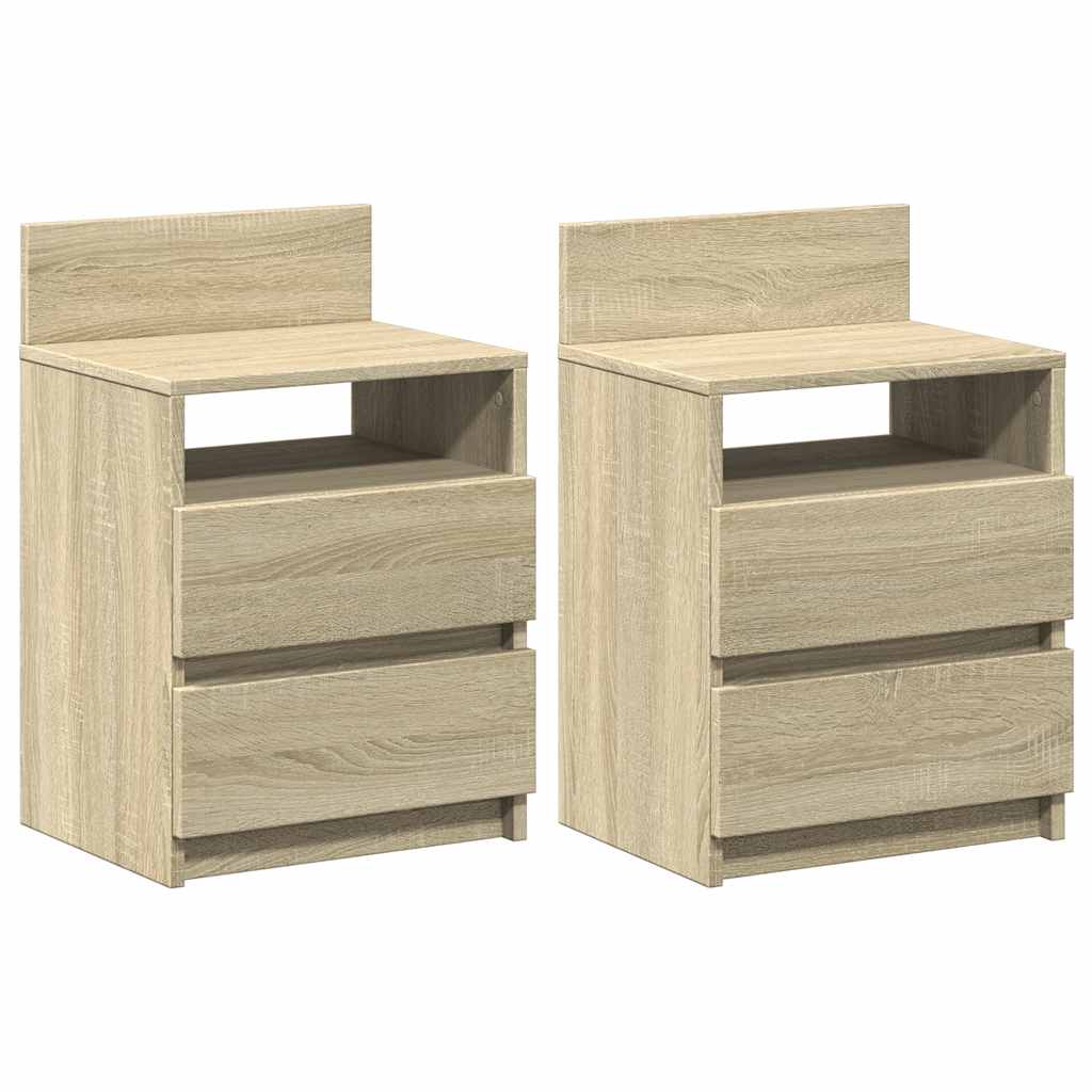 sengeborde 2 stk. med 2 skuffer 40x33x60 cm sonoma-eg