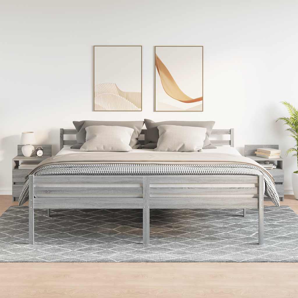 sengeborde 2 stk. med 2 skuffer 40x33x60 cm grå sonoma-eg