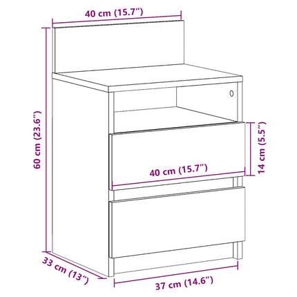 sengeborde 2 stk. med 2 skuffer 40x33x60 cm antikt træ