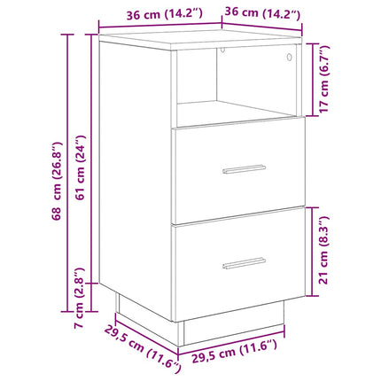 sengebord med 2 skuffer 36x36x68 cm sonoma-eg