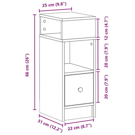 sengebord med skuffe 25x31x66 cm sonoma-eg