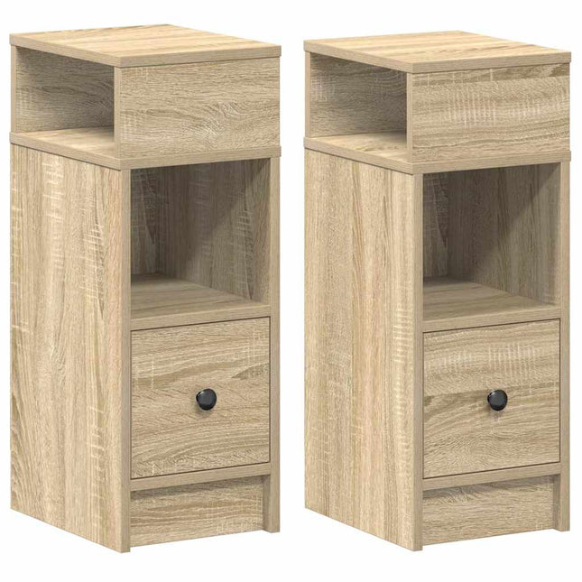 sengeborde 2 stk. med skuffe 25x31x66 cm sonoma-eg
