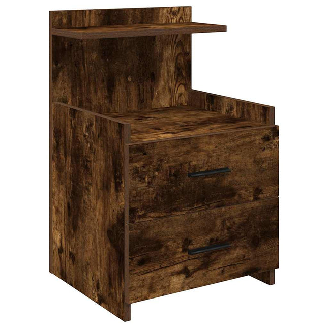sengebord med 2 skuffer røget eg 40x36,5x62 cm