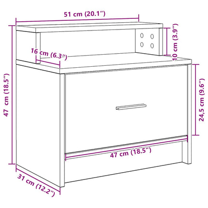 sengebord med skuffe 51x31x47 cm hvid