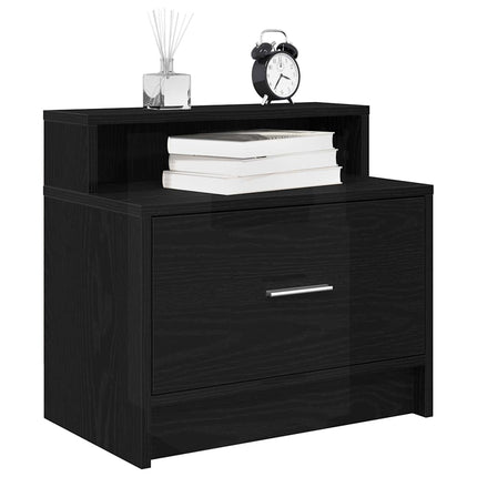 sengebord med skuffe 51x31x47 cm sort-eg