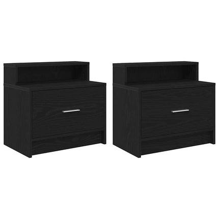 sengeborde med skuffe 2 stk. 51x31x47 cm sort-eg