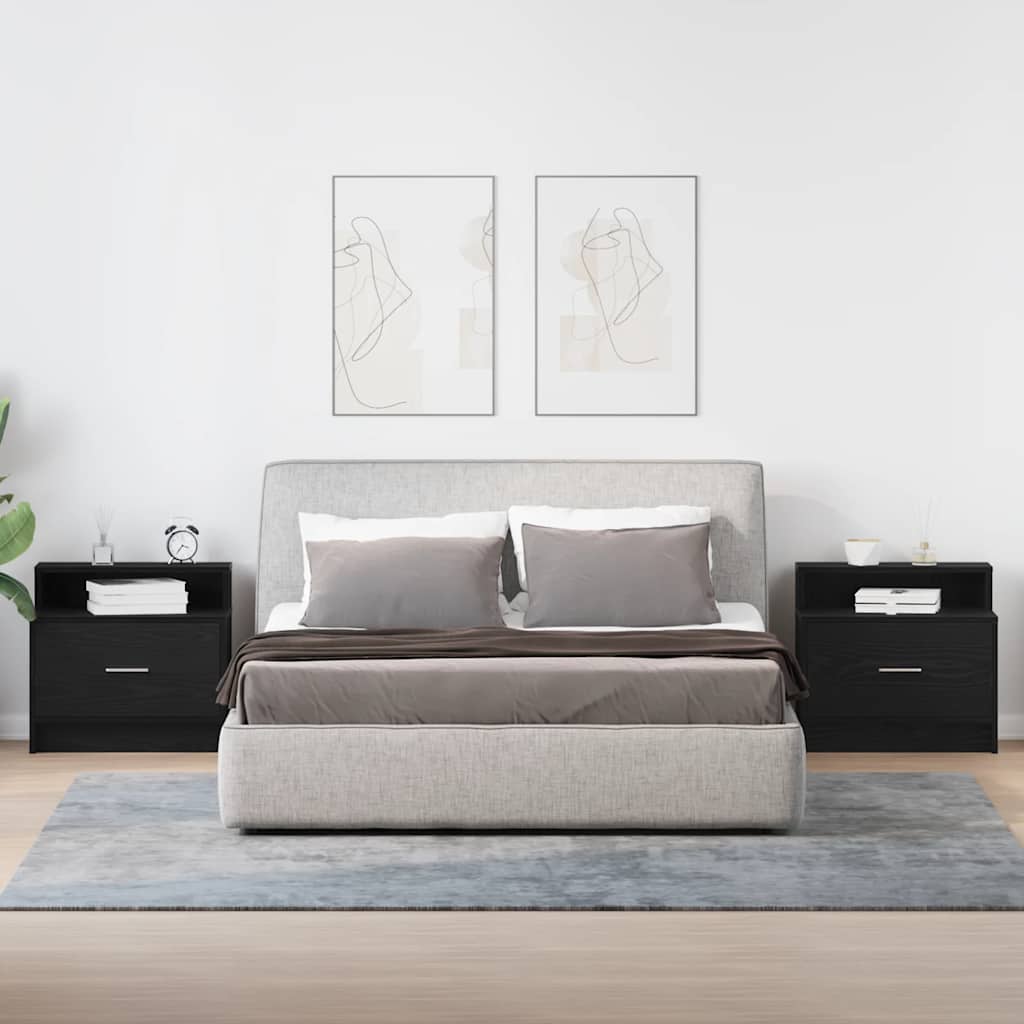sengeborde med skuffe 2 stk. 51x31x47 cm sort-eg