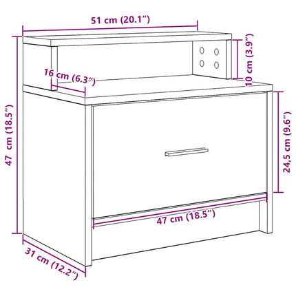 sengeborde med skuffe 2 stk. 51x31x47 cm sort-eg