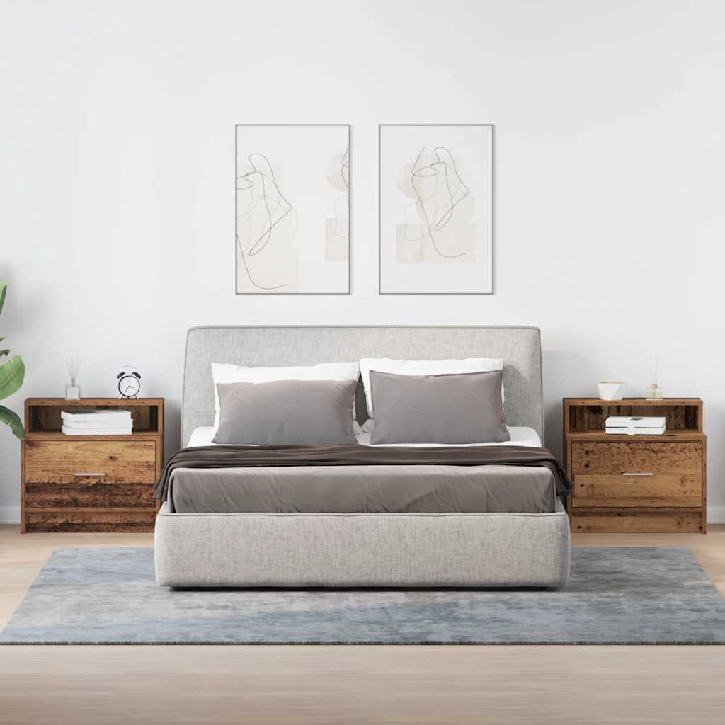 sengeborde med skuffe 2 stk. 51x31x47 cm antikt træ