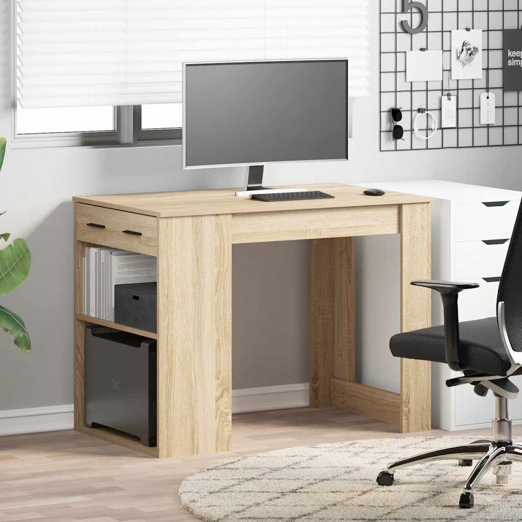 skrivebord med skuffe og hylde 102x62x77,5 cm sonoma-eg