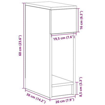 sengebord med skuffe 20x36x60 cm hvid