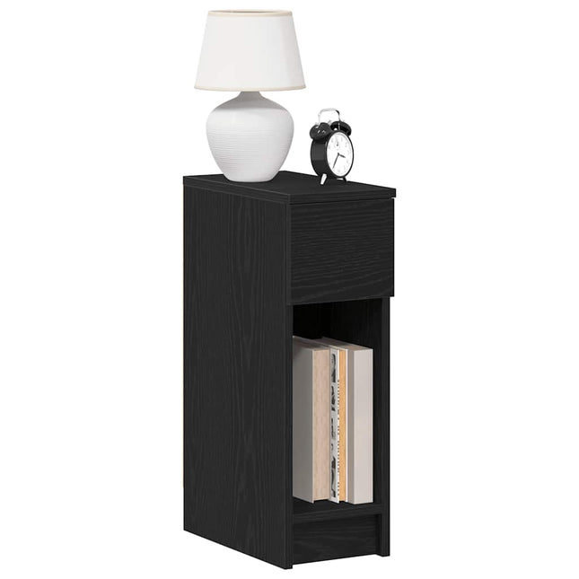 sengebord med skuffe 20x36x60 cm sort-eg