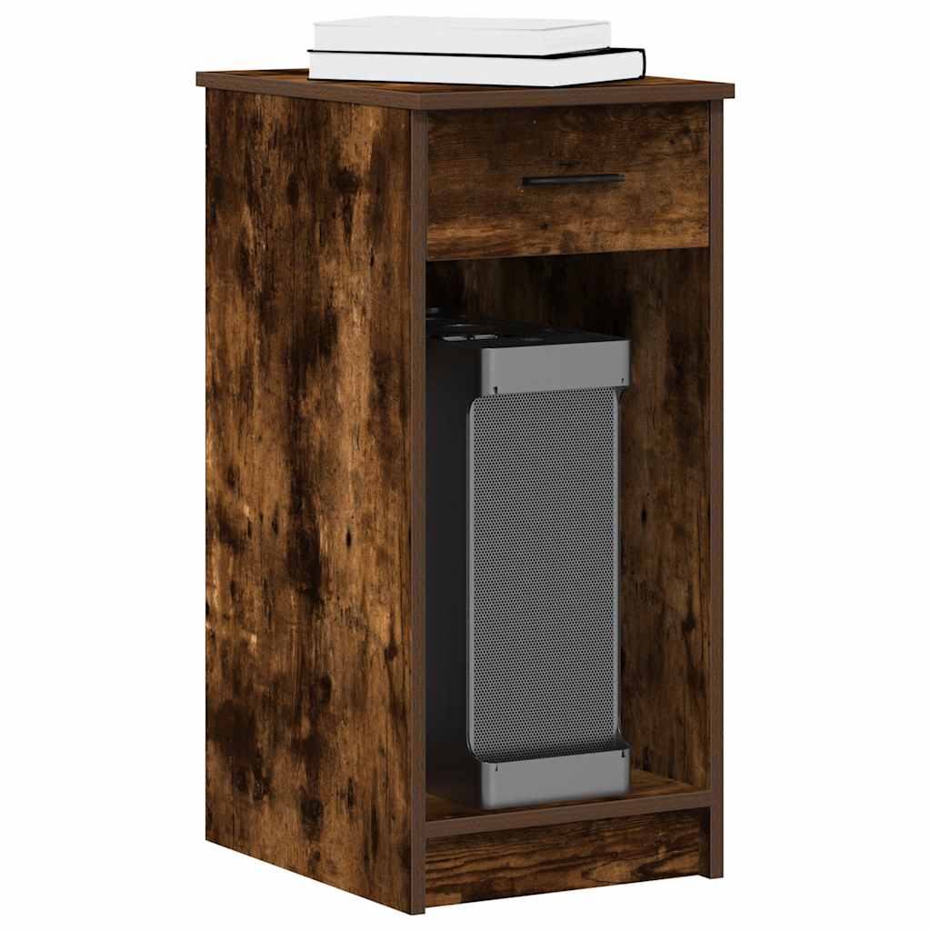 Computertårnstativ med skuffe 35×45×77 cm - røget egetræsfarve