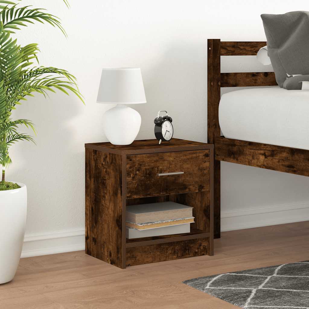 sengebord med skuffe 39x28x41 cm røget egetræsfarve