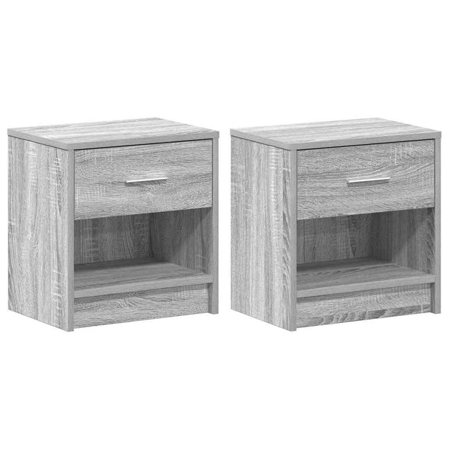sengeborde 2 stk. med skuffe 39x28x41 cm grå sonoma-eg