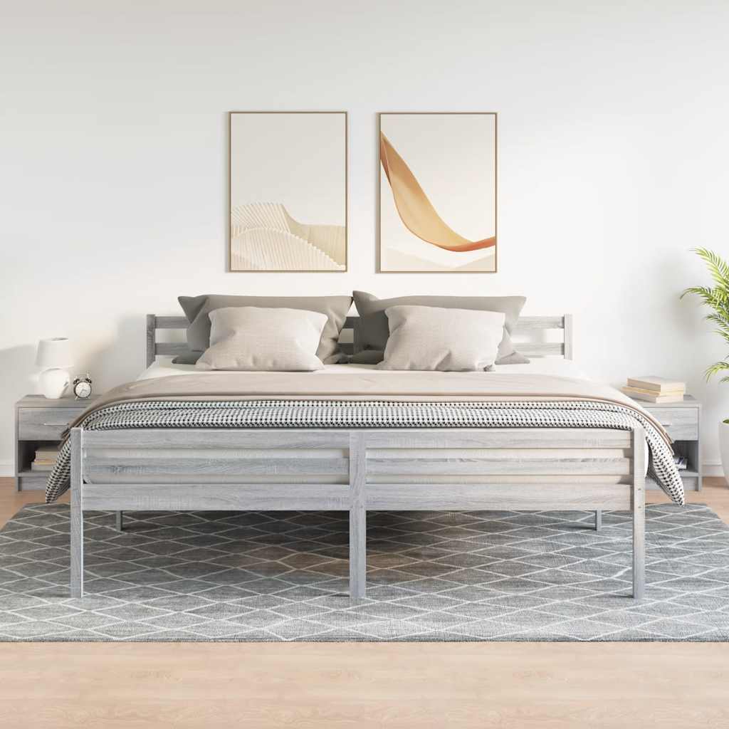 sengeborde 2 stk. med skuffe 39x28x41 cm grå sonoma-eg