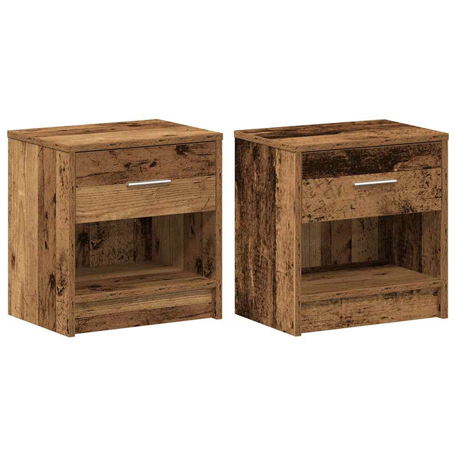 sengeborde 2 stk. med skuffe 39x28x41 cm antikt træ