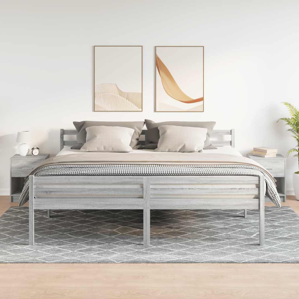 sengeborde 2 stk. med skuffe 40x34x50 cm grå sonoma-eg