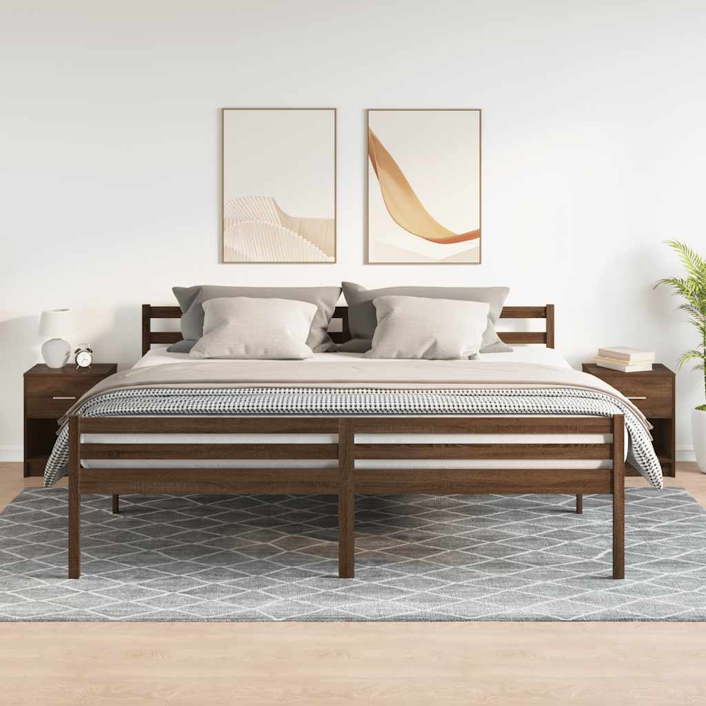 sengeborde 2 stk. med skuffe brun egetræsfarve 40x34x50 cm