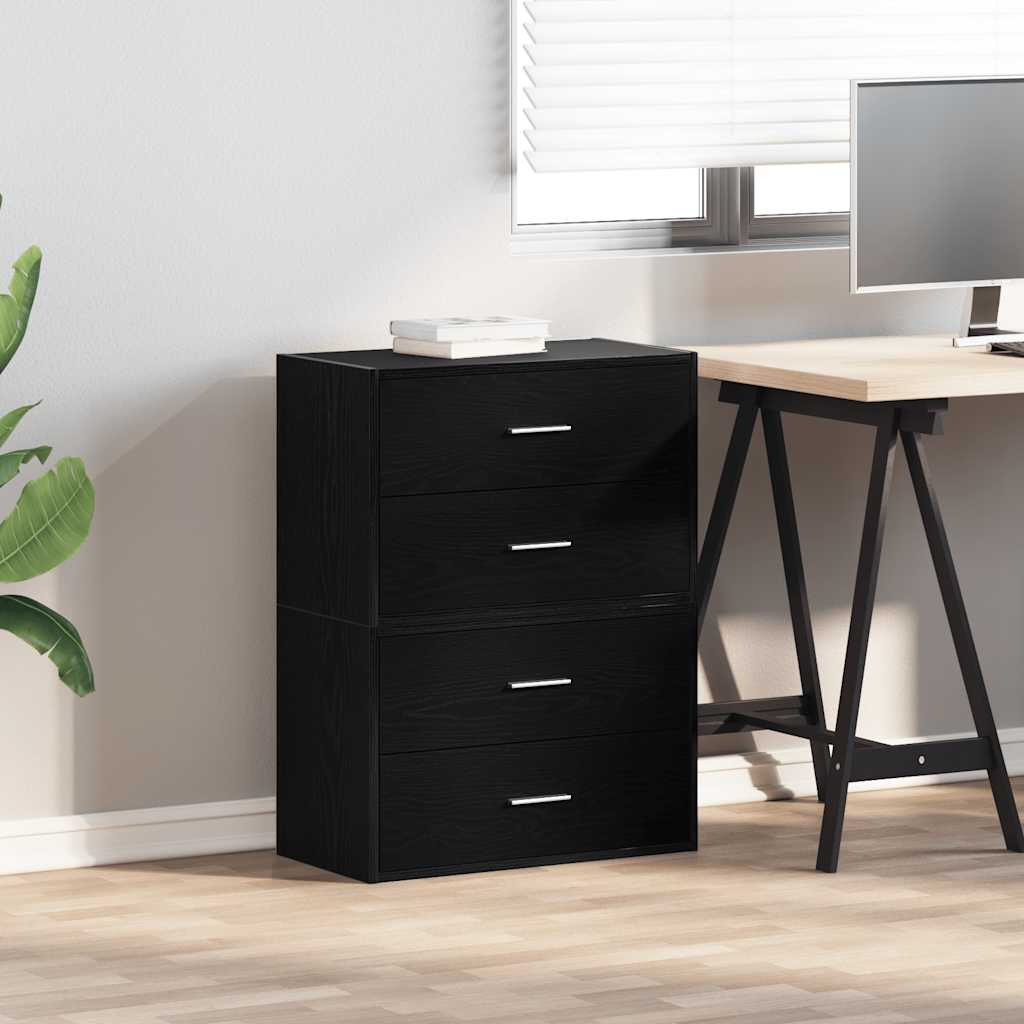 skabe med 2 skuffer 2 stk. 60x31x40 cm konstrueret træ sort-eg