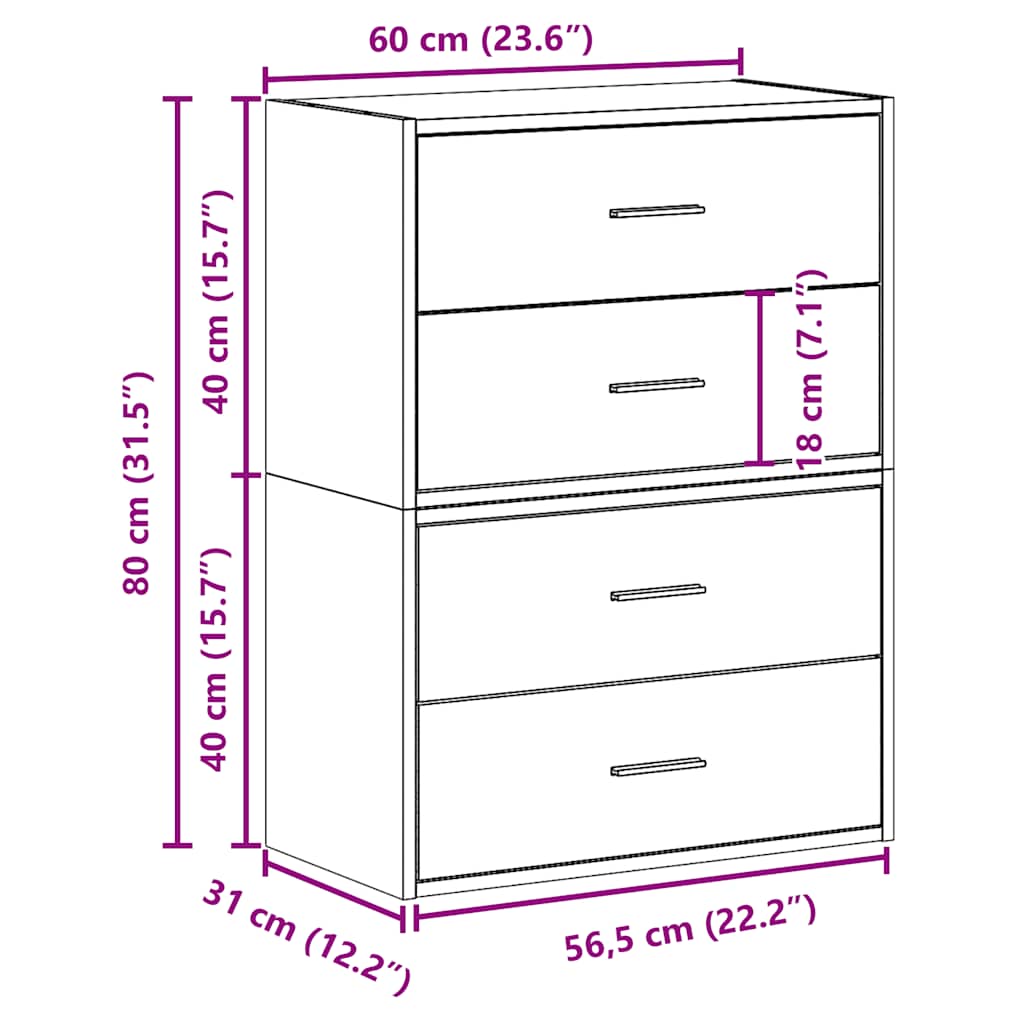 skabe med 2 skuffer 2 stk. 60x31x40 cm konstrueret træ betongrå