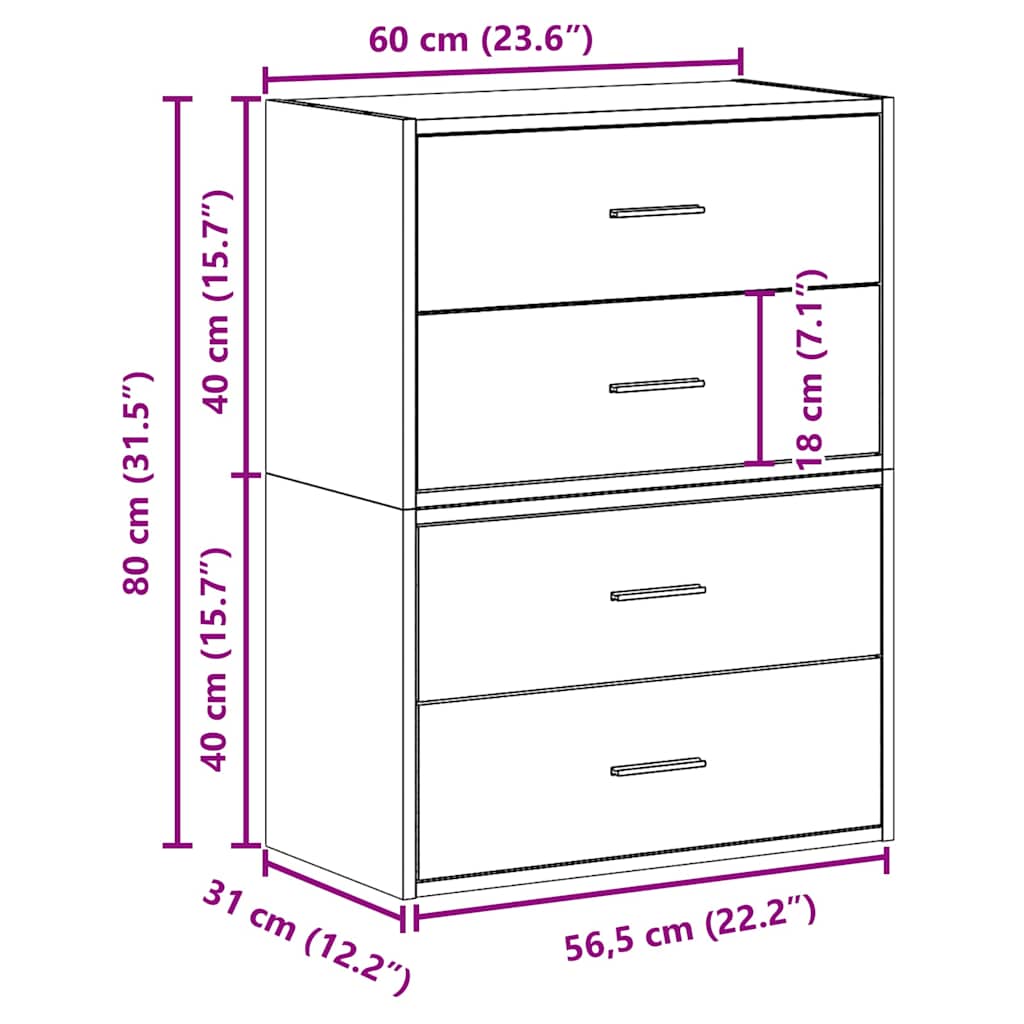 skabe med 2 skuffer 2 stk. 60x31x40 cm antikt træ